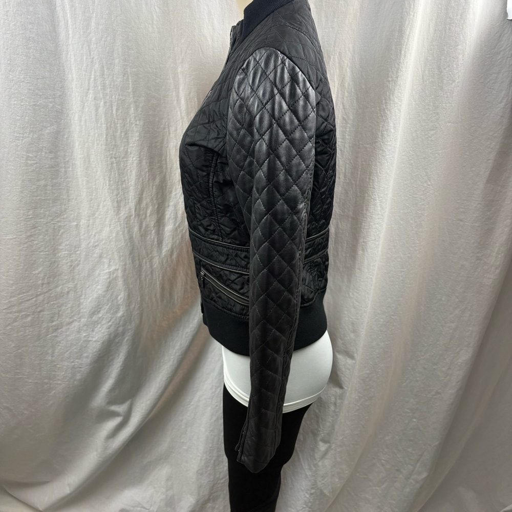 Teenflo Jacket Womens Black Quilted Zip Up With Faux Leather Arms 8 - Picture 4 of 9